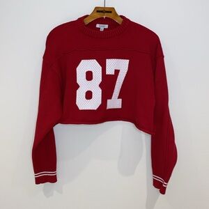 Orange Kiss Essentials #87 Long Sleeve Red Cropped Sweater Kelce Taylor Swift‎